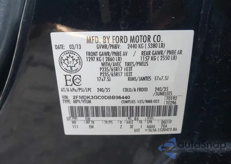 2013 Ford Edge Se from USA, damaged, VIN 2FMDK3GC0DBB96440